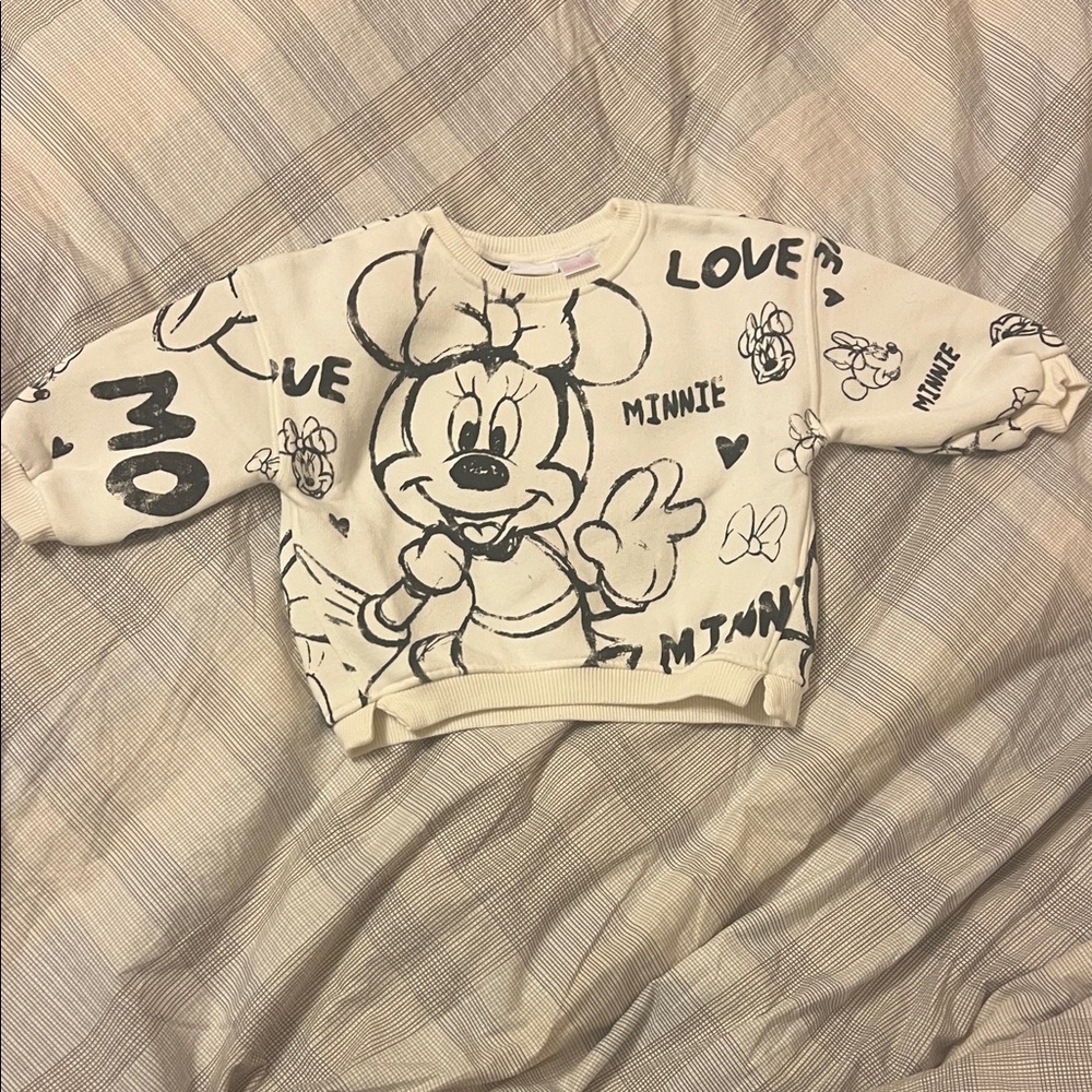 Zara Cream and Black Minnie Mouse Kids Sweatshirt
